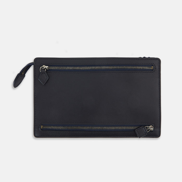 Navy Leather Zip Envelope Pouch Image 2