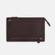 The Turnbull & Asser UK Burgundy Leather Zip Envelope Pouch features two horizontal zipper compartments with matching leather pulls, making it a stylish travel accessory or passport holder.