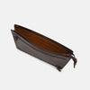 View 2 of product The Turnbull & Asser UK Burgundy Leather Zip Envelope Pouch features two horizontal zipper compartments with matching leather pulls, making it a stylish travel accessory or passport holder.