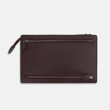 Burgundy Leather Zip Envelope Pouch Image 2