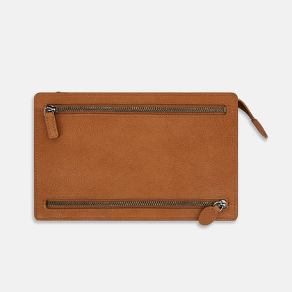 Cognac Full-Grain Leather Zip Envelope Pouch
