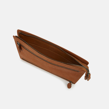 Cognac Full-Grain Leather Zip Envelope Pouch Image 1