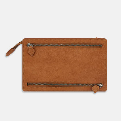 Cognac Full-Grain Leather Zip Envelope Pouch Image 2
