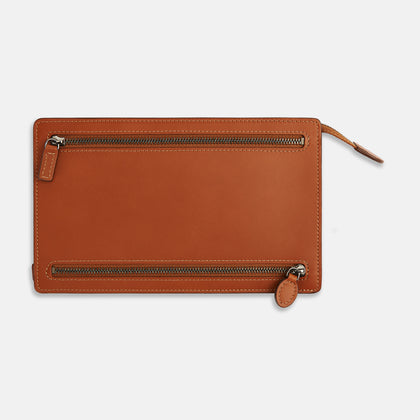 Cognac Leather Zip Envelope Pouch Image 2