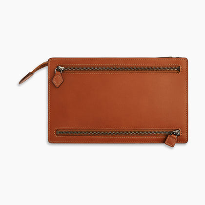 Cognac Leather Zip Envelope Pouch Image 3