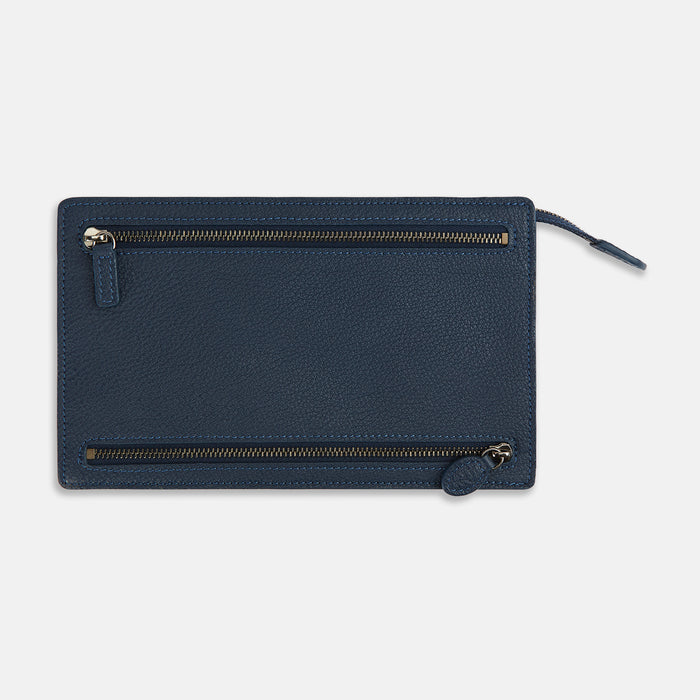 Navy Full-Grain Leather Zip Envelope Pouch Image 2