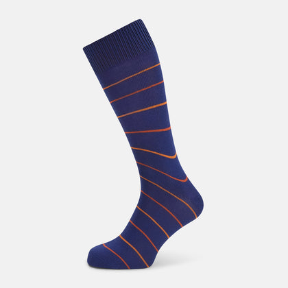 Royal Blue and Orange Striped Mid-Length Socks