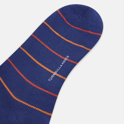 Royal Blue and Orange Striped Mid-Length Socks Image 2