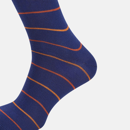Royal Blue and Orange Striped Mid-Length Socks Image 3