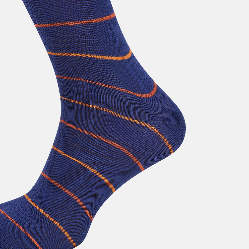 Royal Blue and Orange Striped Mid-Length Socks 13