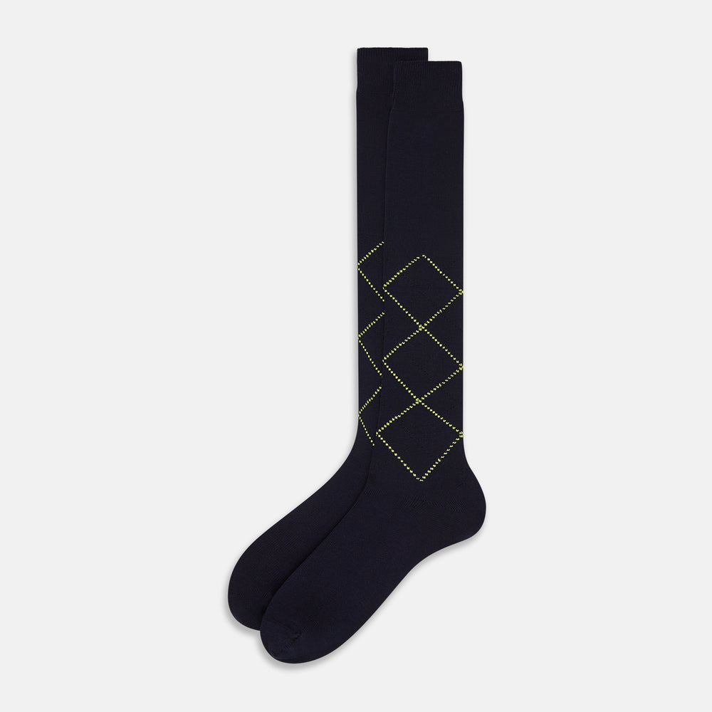 SOCKS LONG COTTON DIAMOND ON NAVY 11+
