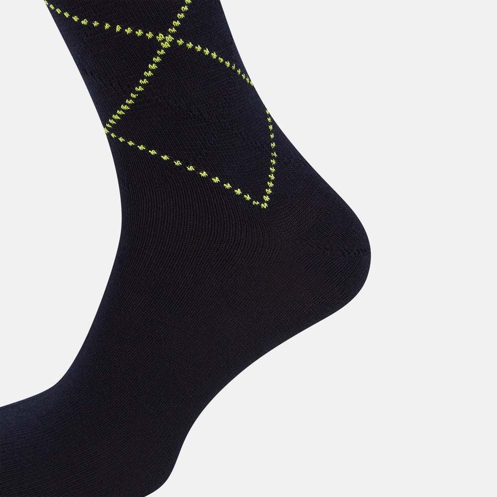 SOCKS LONG COTTON DIAMOND ON NAVY 11+