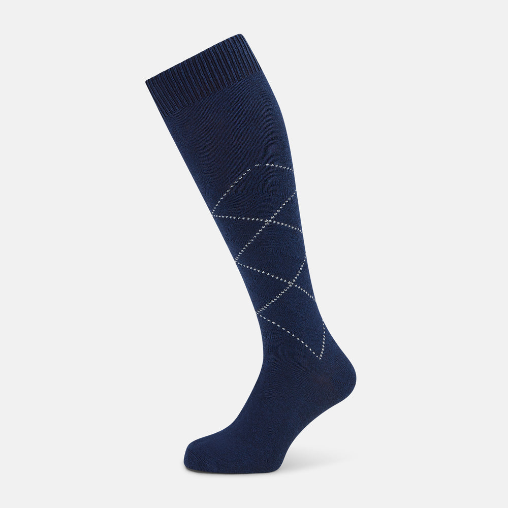 SOCKS LONG COTTON DIAMOND ON AZZURRO 13