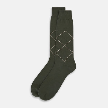 SOCKS SHORT COTTON DIAMOND ON OLIVE Image 1