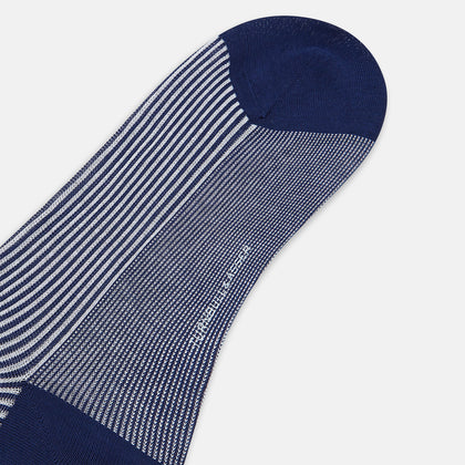 Royal Blue and White Striped Mid-Length Socks Image 2