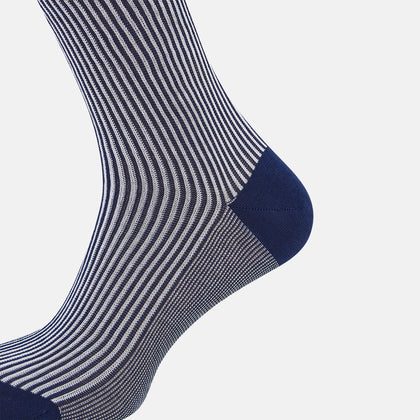Royal Blue and White Striped Mid-Length Socks Image 3