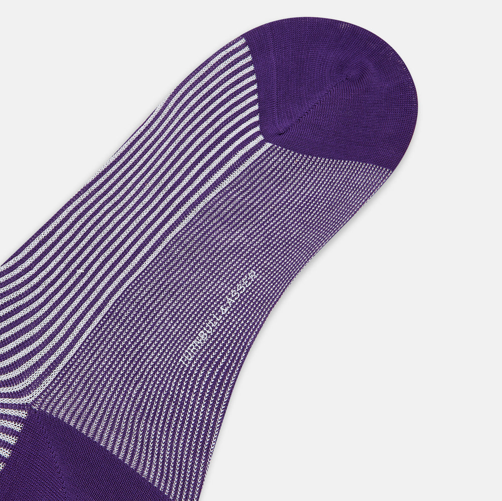 SOCKS SHORT COTTON PURPLE AND WHITE STRIPE 10+