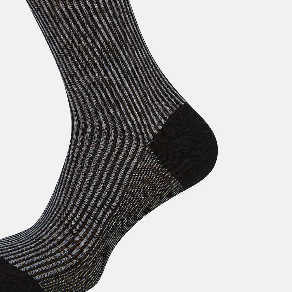 SOCKS LONG COTTON CHARCOAL STRIPE 10+