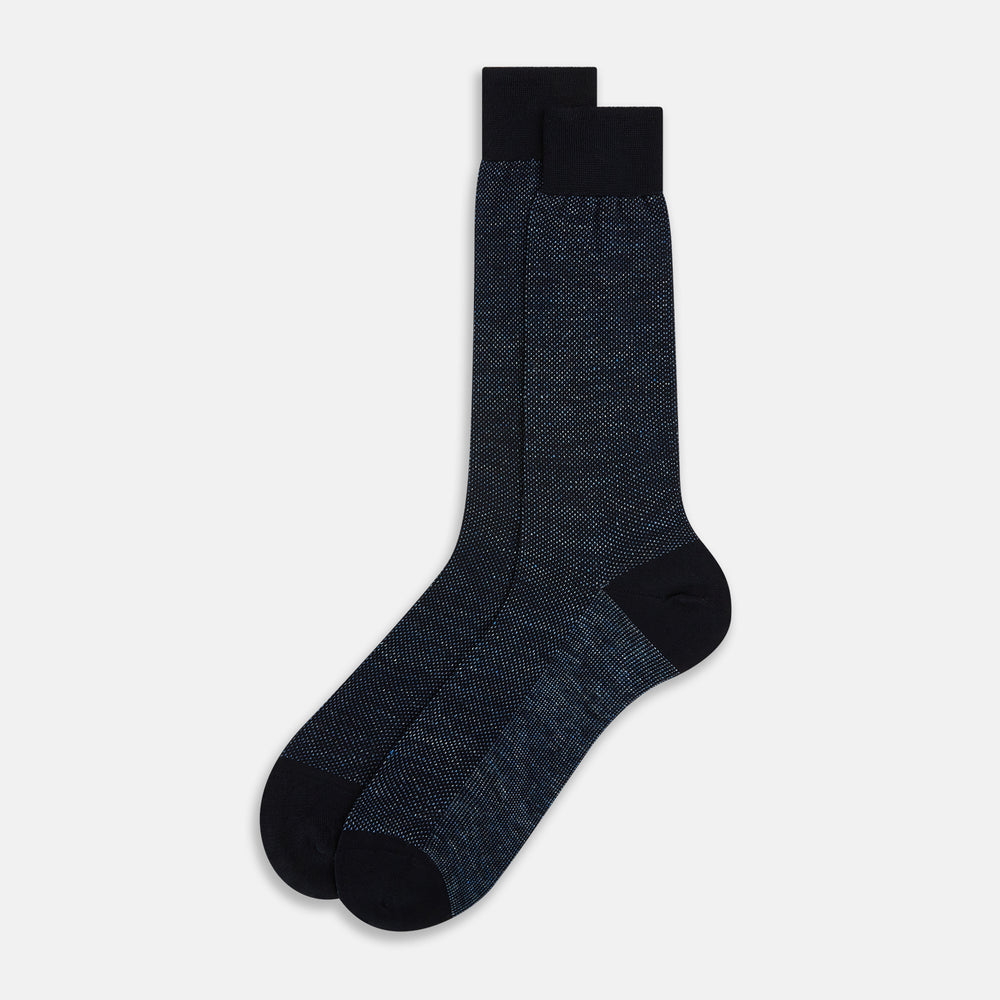 Navy Cotton-Linen Mid-Length Socks