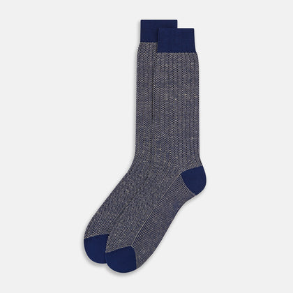 Denim Ribbed Cotton-Linen Mid-Length Socks Image 1