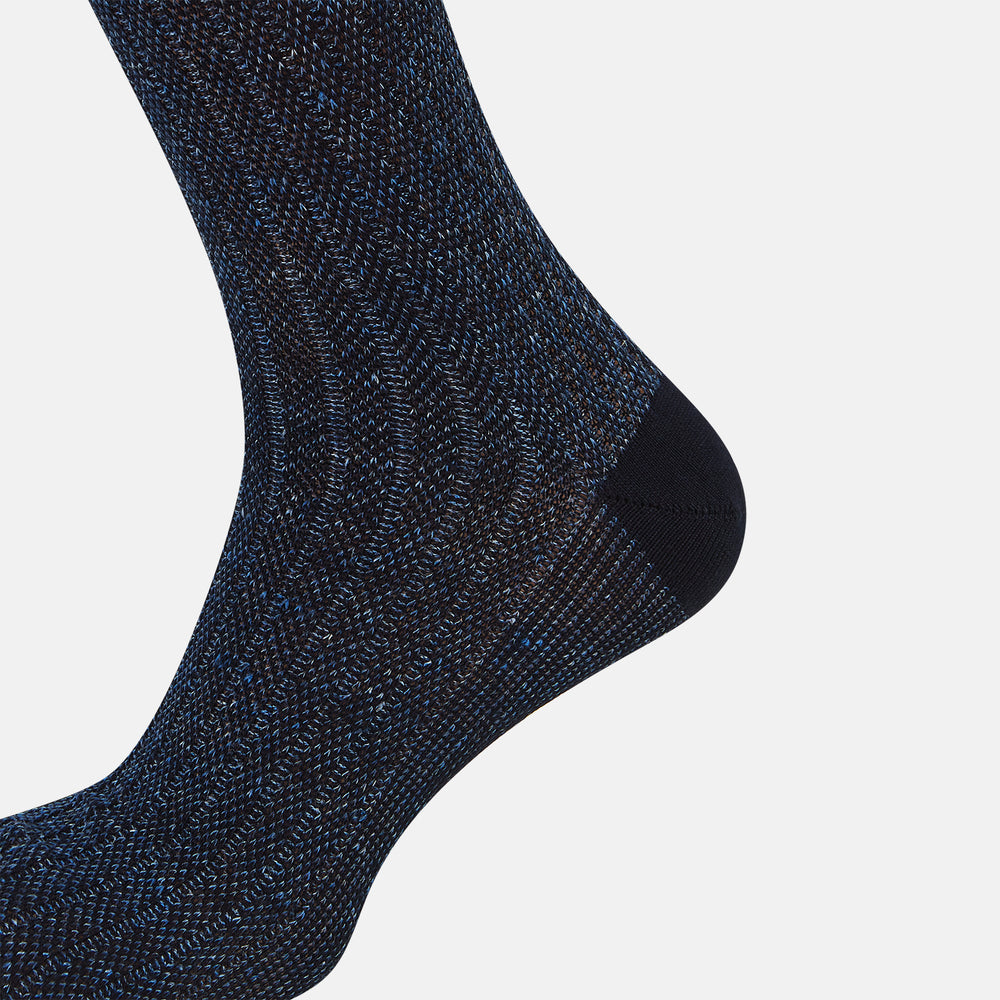 SOCKS SHORT COTTON/LINEN RIB NAVY 11+
