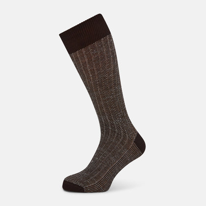 Dark Chocolate Ribbed Cotton-Linen Mid-Length Socks