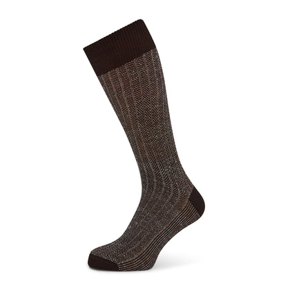 Dark Chocolate Ribbed Cotton-Linen Mid-Length Socks Image 4