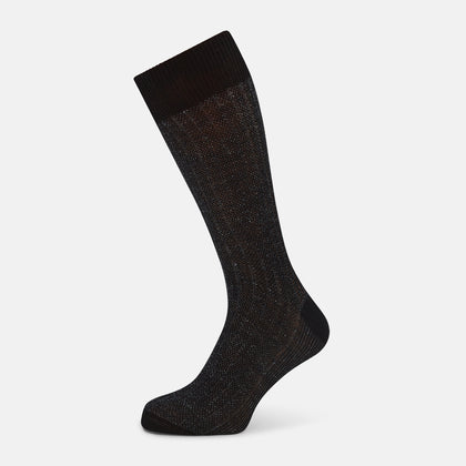 Charcoal Ribbed Cotton-Linen Mid-Length Socks