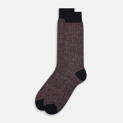 Burgundy Ribbed Cotton-Linen Mid-Length Socks Image 1