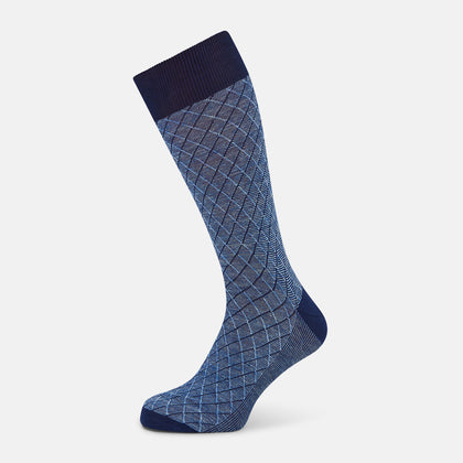 Azzurro Harlequin Cotton-Linen Mid-Length Socks