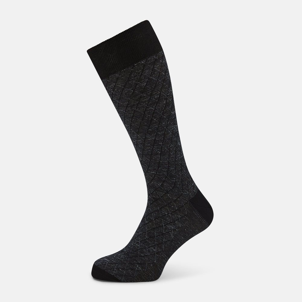 SOCKS SHORT COTTON/LINEN HARLEQUIN CHARCOAL 11+