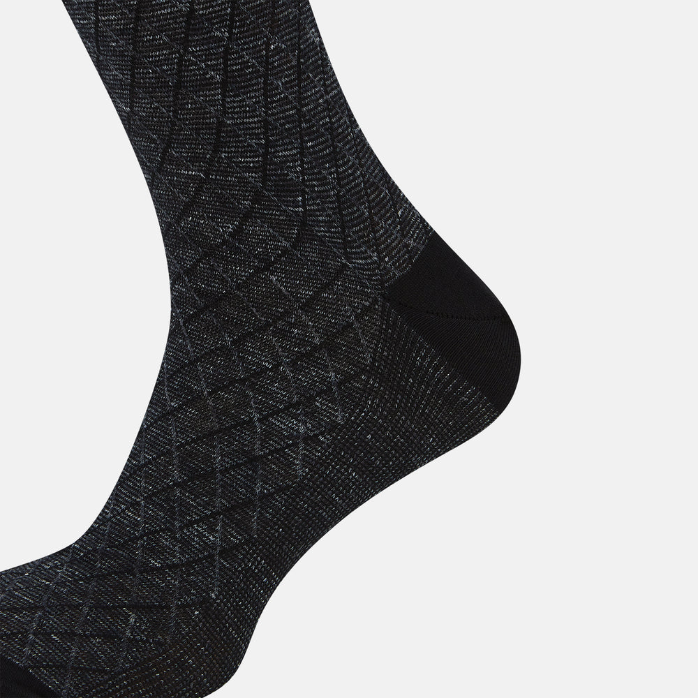 SOCKS SHORT COTTON/LINEN HARLEQUIN CHARCOAL 11+