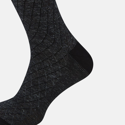 Charcoal Harlequin Cotton-Linen Mid-Length Socks Image 3
