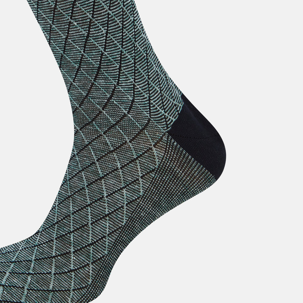 SOCKS SHORT COTTON/LINEN HARLEQUIN SAGE 10+