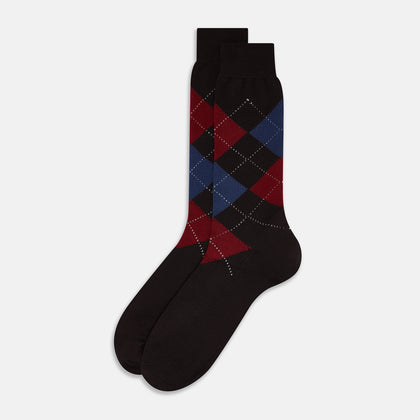 Coffee Check Wool Mid-Length Socks
