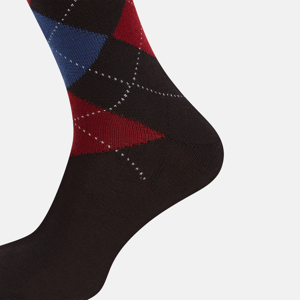 Coffee Check Wool Mid-Length Socks 13