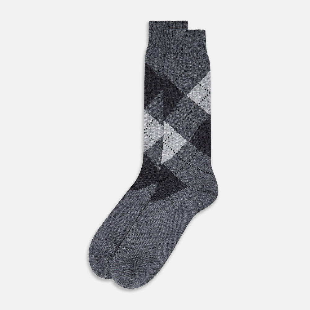 Grey Check Wool Mid-Length Socks 13