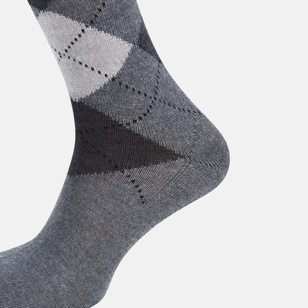 Grey Check Wool Mid-Length Socks 13