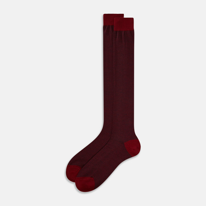 Burgundy & Red Stripe Wool Long Socks Image 1
