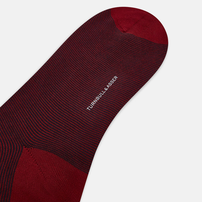 Burgundy & Red Stripe Wool Long Socks Image 2