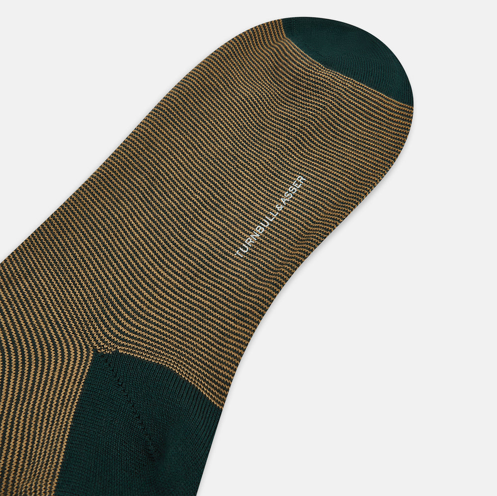 Camel & Forest Green Stripe Wool Long Socks 13