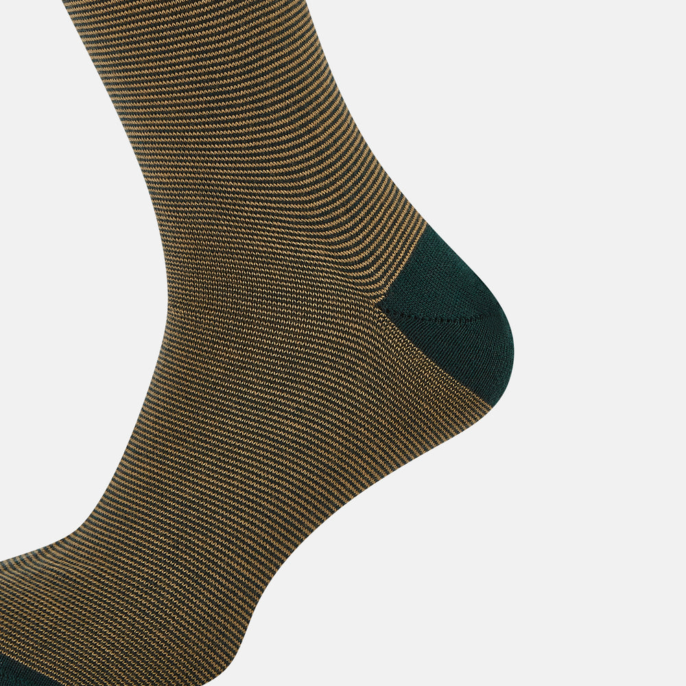 Camel & Forest Green Stripe Wool Long Socks 13