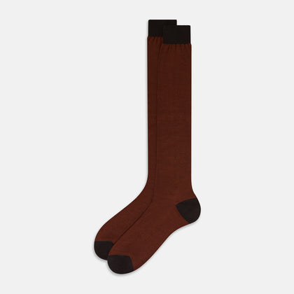 Rust and Dark Brown Wool Long Socks Image 1