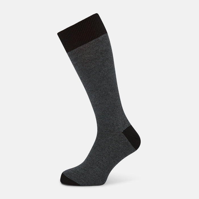Black and Grey Stripe Wool Mid-length Socks