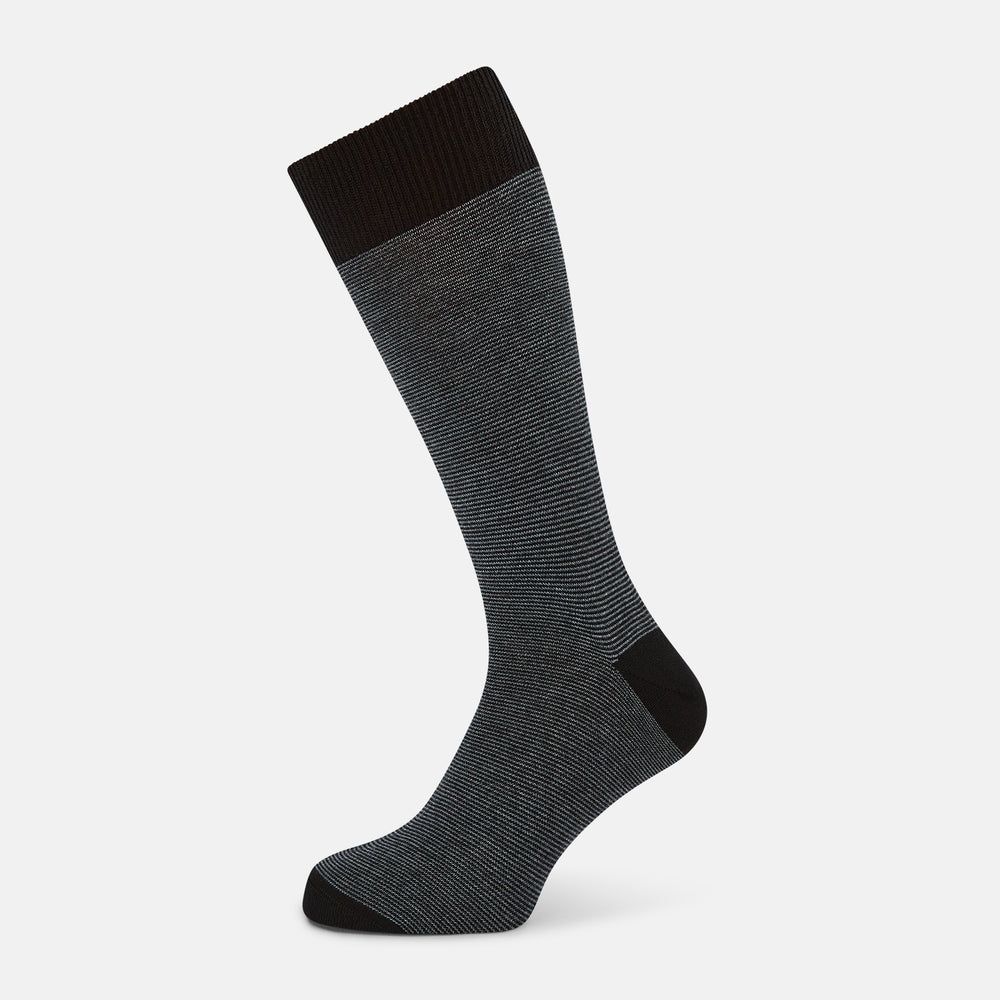 Black and Grey Stripe Wool Mid-length Socks 13