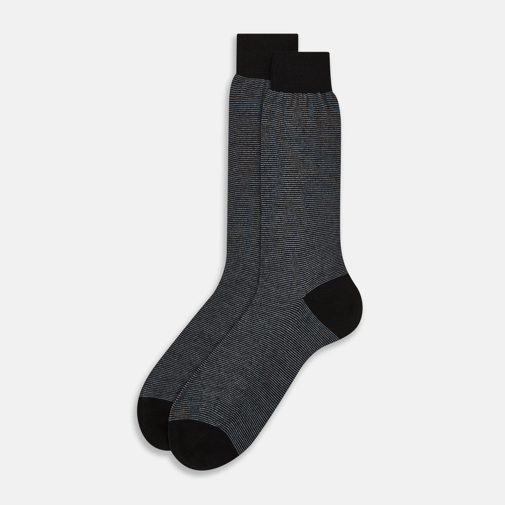 Black and Grey Stripe Wool Mid-length Socks 13