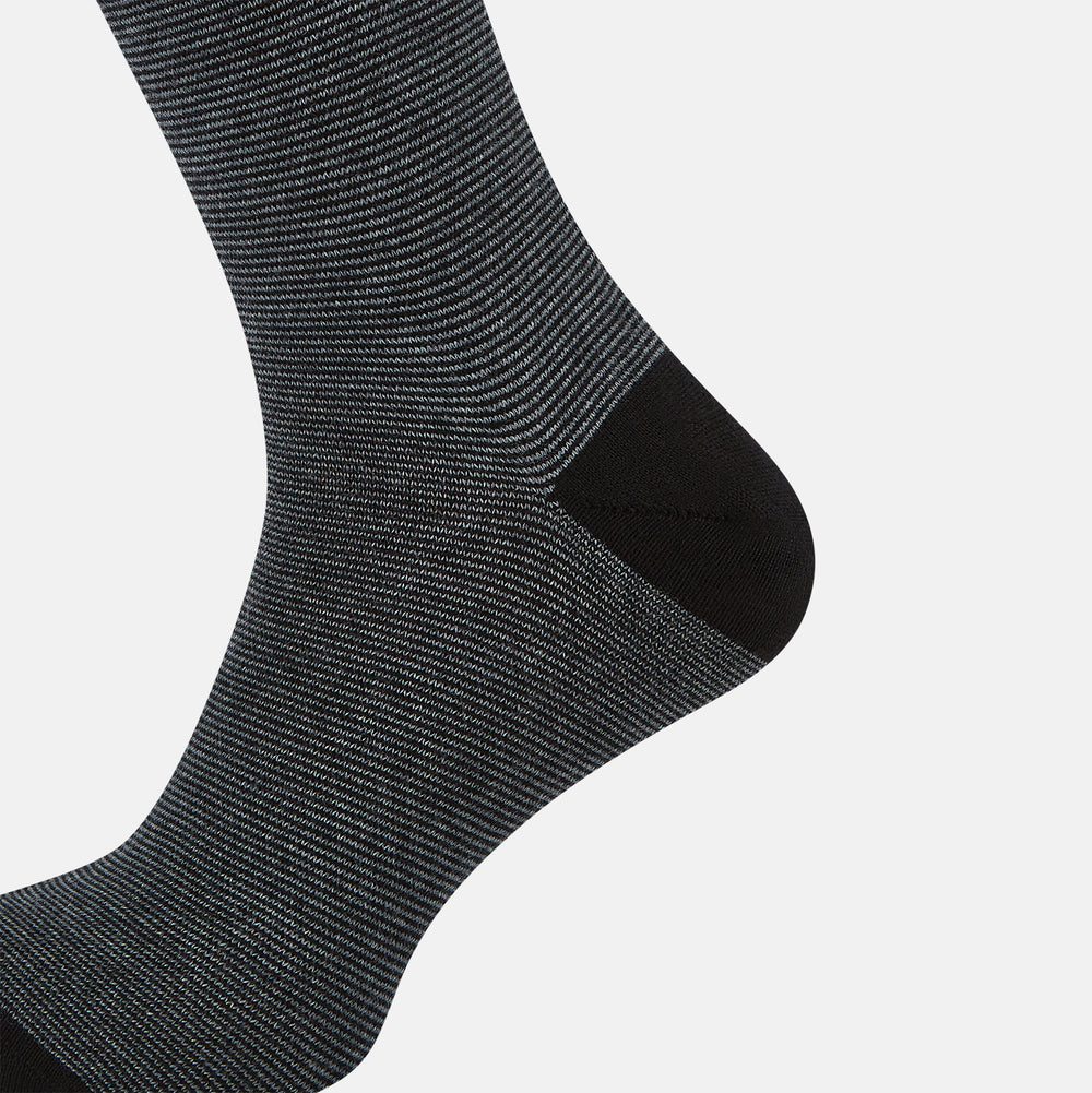 Black and Grey Stripe Wool Mid-length Socks 13