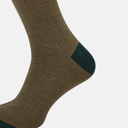 Camel and Forest Green Stripe Wool Mid-length Socks Image 3