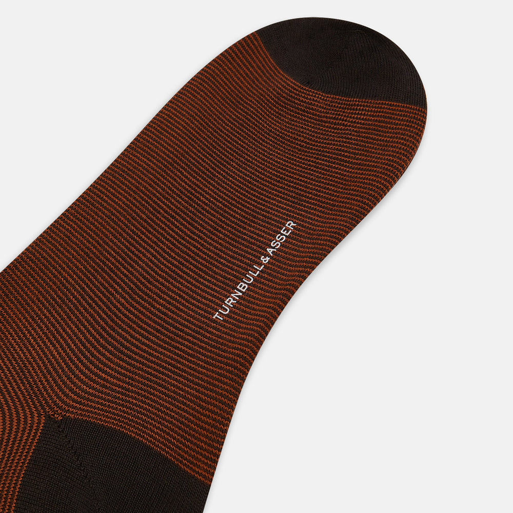 Rust and Dark Brown Stripe Wool Mid-length Socks 13
