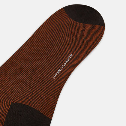 Rust and Dark Brown Stripe Wool Mid-length Socks Image 2